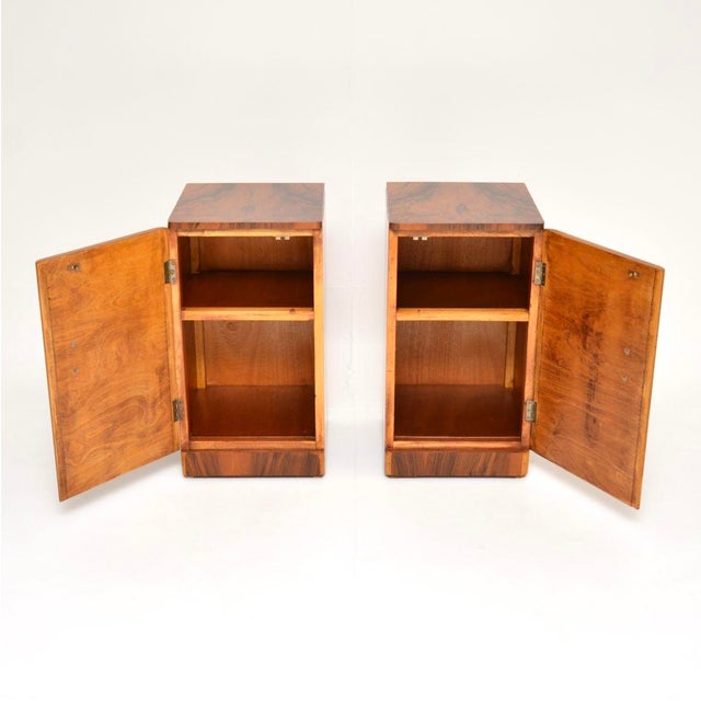 Mid-Century Modern Art Deco Burr Walnut Bedside Cabinets, 1930s, Set of 2 For Sale - Image 3 of 11