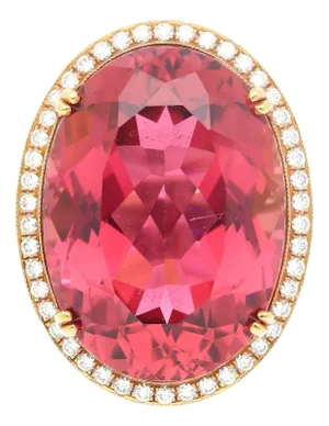 Agl Certified 28.29 Carat No Heat Purplish Pink Tourmaline & Diamond Floral Ring Size 7