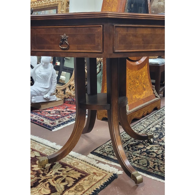1950s Hexagonal Leather Top Center Table For Sale - Image 11 of 13