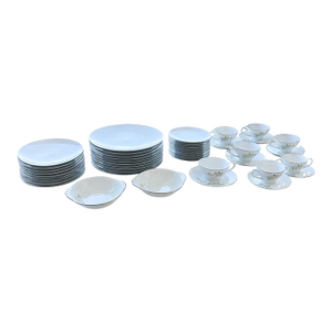 1960s Noritake "Soroya" Platinum Rim Porcelain Dinner Service for Seven Plus Extras (46 Pieces)