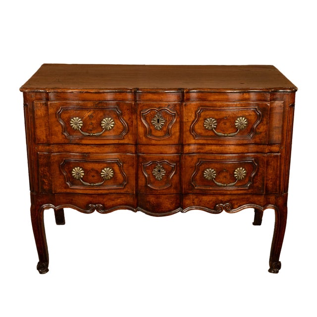 French Provincial Antique 18th Century French Provincial Régence Carved Walnut Commode Chest 1760 For Sale - Image 3 of 9