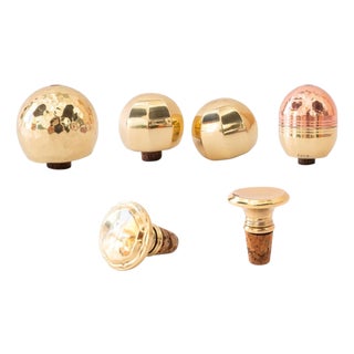 Art Deco Bottle Stoppers in Brass, 1920s, Set of 6 For Sale