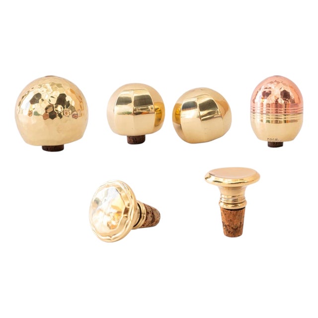 Art Deco Bottle Stoppers in Brass, 1920s, Set of 6 For Sale