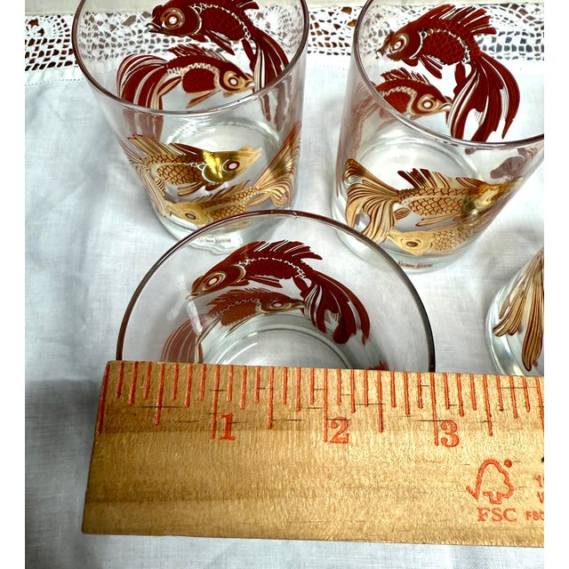 Five Mid-Century Rocks Glasses for Neiman-Marcus with Koi in 22k Gold Over Orange