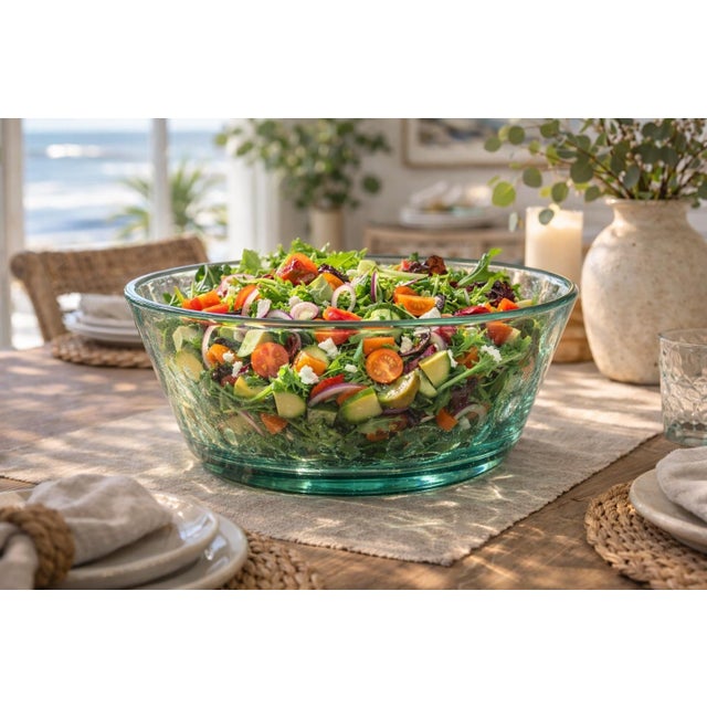 Aqua Mid 20th Century Organic Modern Handcrafted Artisan Blown Glass Centerpiece Bowl in Soft Aqua Green For Sale - Image 8 of 9