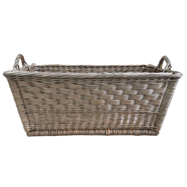 Mid 20th Century Rustic Primitive Farmhouse French Wicker Market Basket With Number Plate For Sale - Image 5 of 8