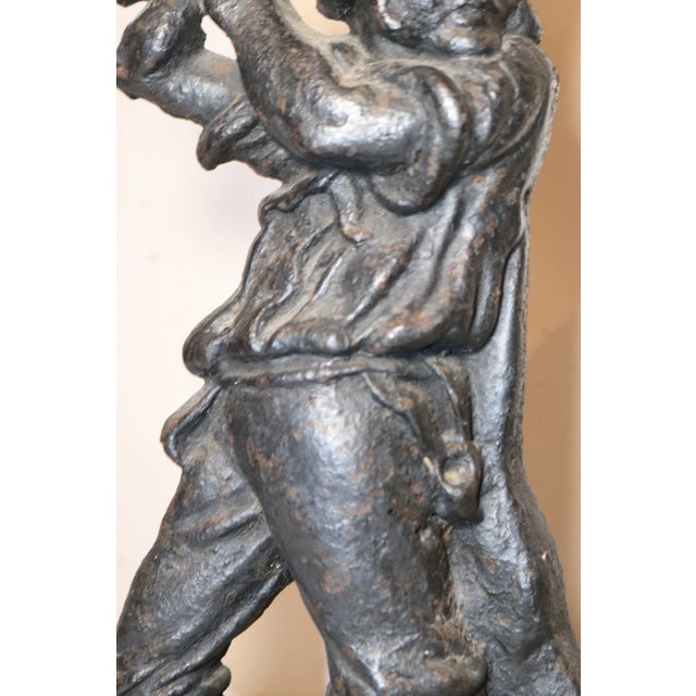 Metal Rare Large Antique 1800's Solid Cast Iron Figural Man With Hatchet Doorstop For Sale - Image 7 of 12