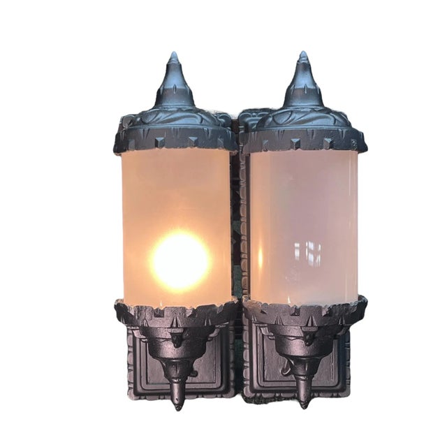 1910s Pair Exterior Lights With Glass Cylinder Shades #2551 For Sale - Image 4 of 5