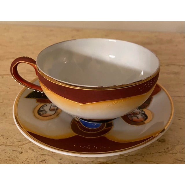 Red Vintage Satsuma Dragon Tea Cups & Saucer Set- 12 Pieces For Sale - Image 8 of 12