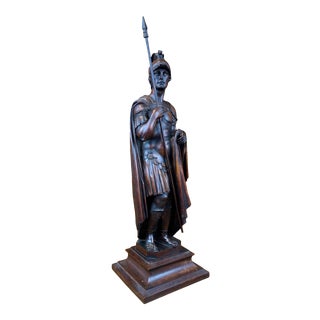Fine Hand Carved Neoclassical Style Wood Sculpture of Roman Legionary For Sale