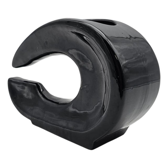 Modern Sculptural Ikebana Ceramic Vase, Crescent Form, 9.25" For Sale