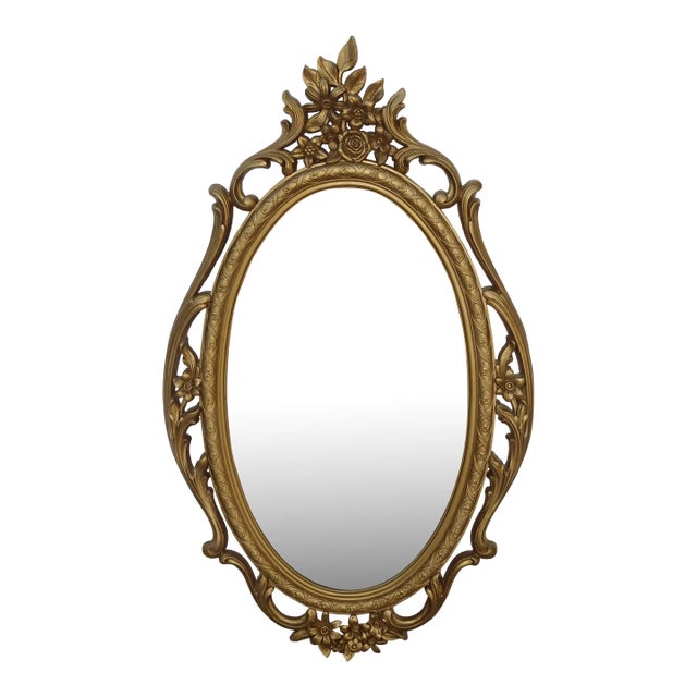 Vintage Syroco French Provincial Ornate Gold Oval Mirror ~ Hollywood Regency For Sale