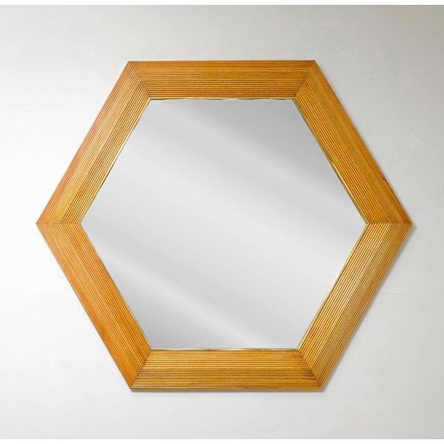 Beige Contemporary Italian Hexagonal Rattan Mirror For Sale - Image 8 of 8