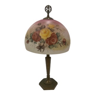 Antique Reverse Painted Glass Lamp For Sale