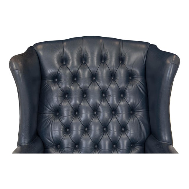 Navy Leather Chesterfield Wingback Chair Chairish