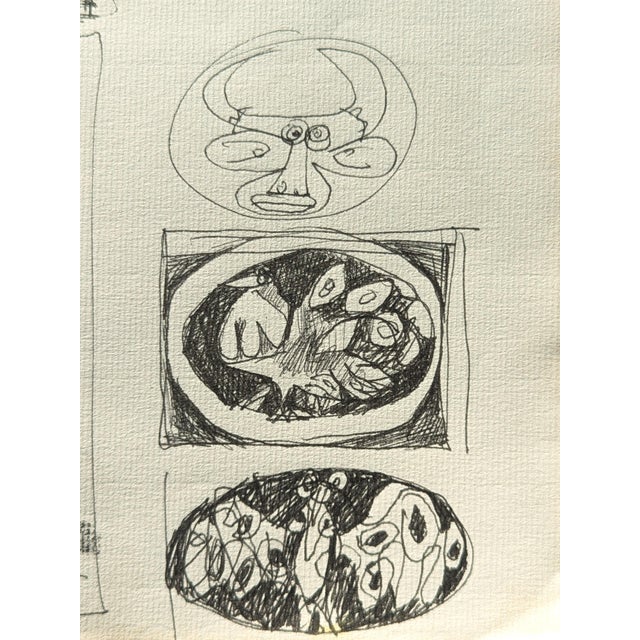 David Adickes Early Modern Black & White Abstract Figurative Sketchbook Page Drawing, Mid 20th Century For Sale - Image 4 of 9