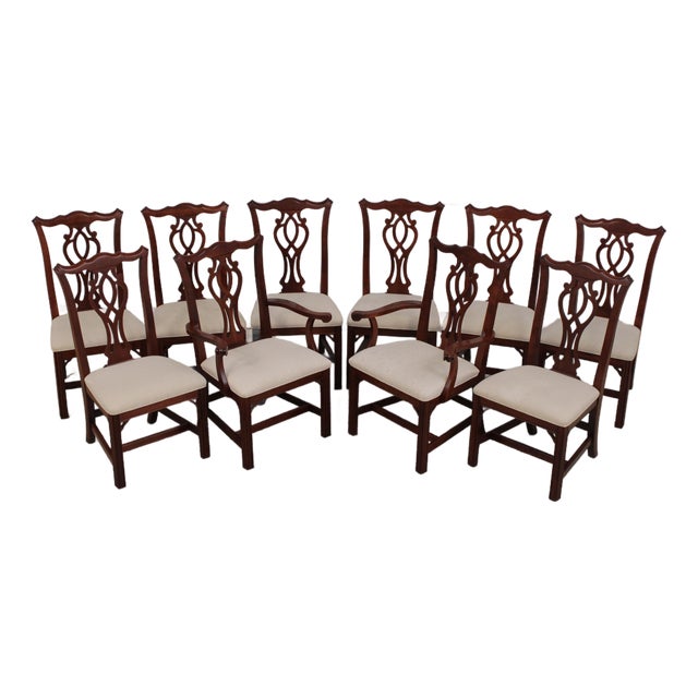 Set of 10 Knob Creek Cherry Chippendale Dining Chairs For Sale