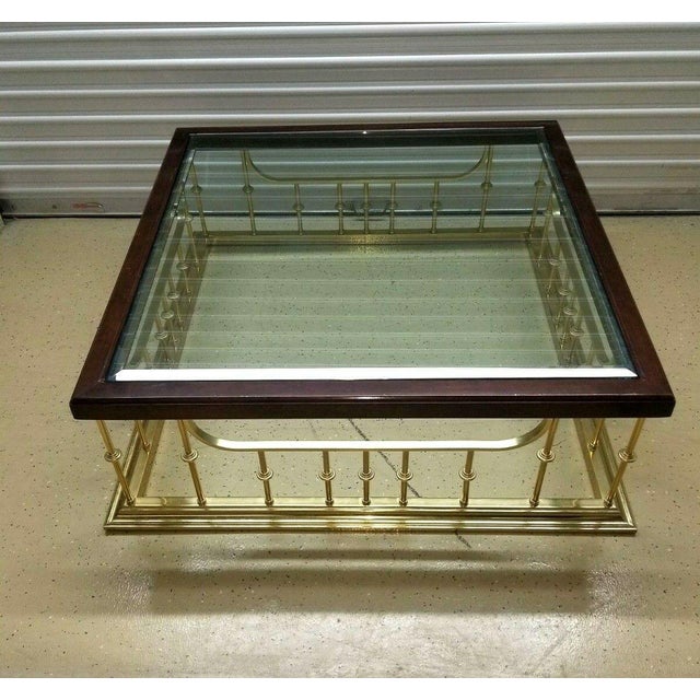 Erwin Lambeth Golden Spindles Square Brass Oak Glass Coffee Table Chairish