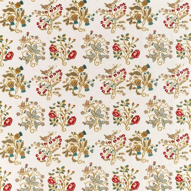 Morris & Co Newill Embroidery Fabric in Antique/Carmine For Sale