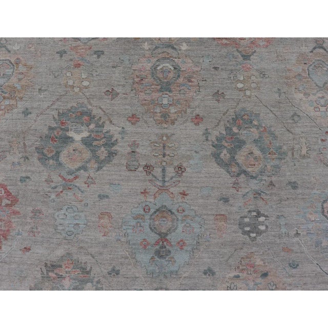 Modern Floral Oushak Rug by Keivan Woven Arts, Sand Background 8'11 X 11'11 For Sale In Atlanta - Image 6 of 13