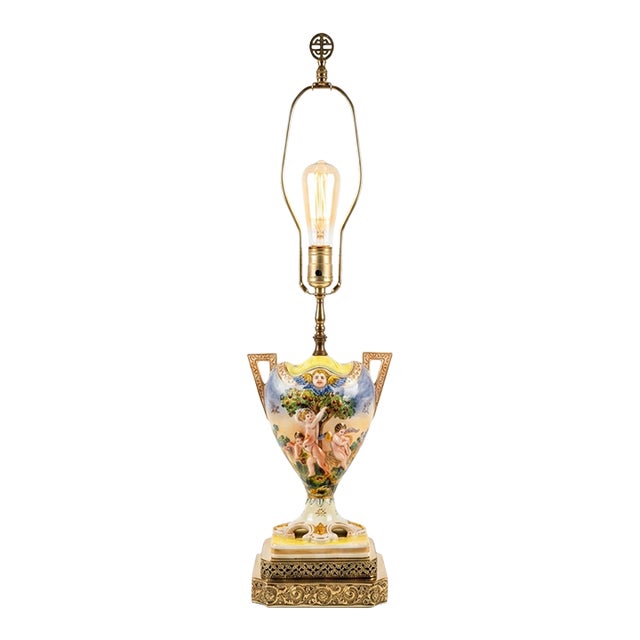 Vintage Italian Capodimonte Putti Cherub 1960s Lamp For Sale