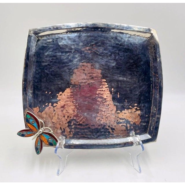 Emilia Castillo Silverplated Butterfly Tray With Stone Inlay, Taxco For Sale - Image 11 of 16