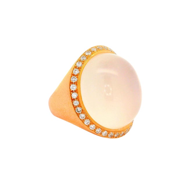 Early 21st Century 33.01 Carat Moonstone Diamond 18k Rose Gold Halo Ring, Size 7 For Sale - Image 5 of 6