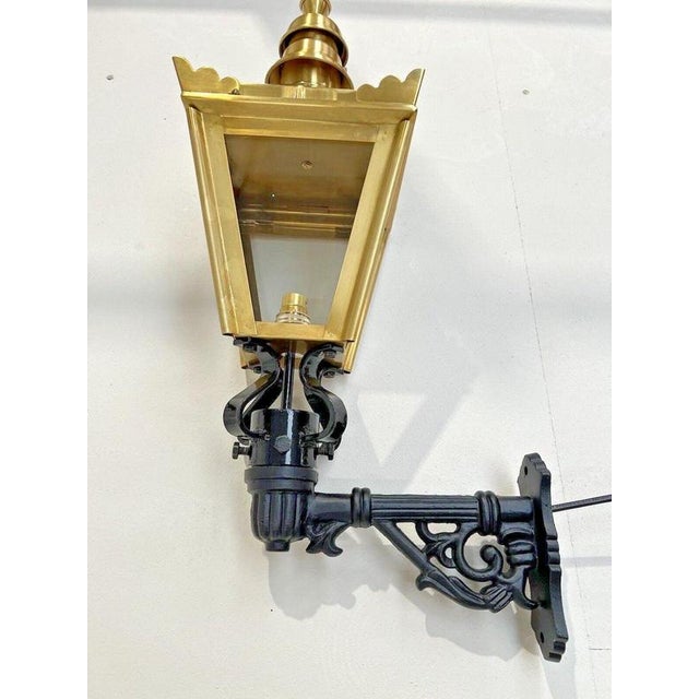 Traditional Brass Wall Lantern with Ornate Cast Iron Bracket For Sale - Image 3 of 15