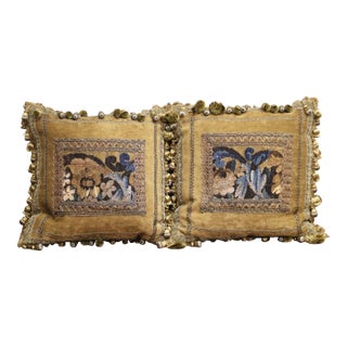 Pair of Pillows With Trim Made With 18th Century Aubusson Tapestry Fragments For Sale