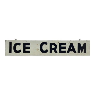 Vintage Black and White Hand Lettered Ice Cream Sign For Sale
