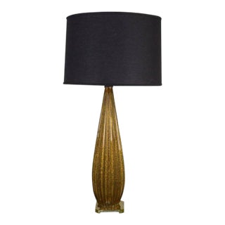 Italian Murano Ribbed Glass Table Lamp With Gold Flecks, 1960s For Sale