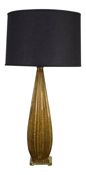 Italian Murano Ribbed Glass Table Lamp With Gold Flecks, 1960s