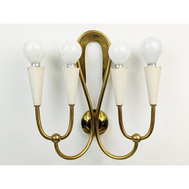 Ivory Metal and Brass Four-Light Wall Lamps, 1950s, Set of 4 For Sale - Image 18 of 18