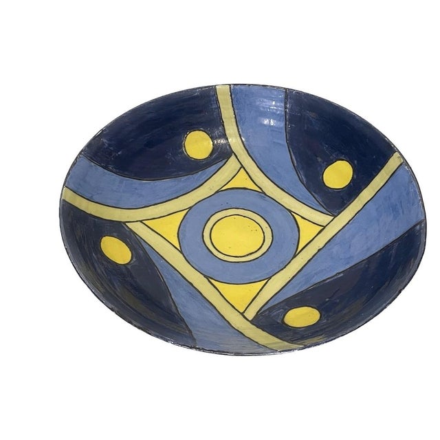 2000 - 2009 Large 13" Postmodern Geometric Sgraffito Ceramic Centerpiece Bowl by Cindy Walker (2003) For Sale - Image 5 of 8