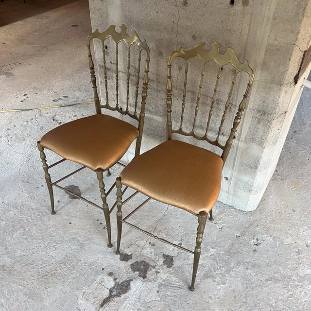 Brass 1950s Pair of Chiavari Side Chairs in Brass Italy For Sale - Image 8 of 8