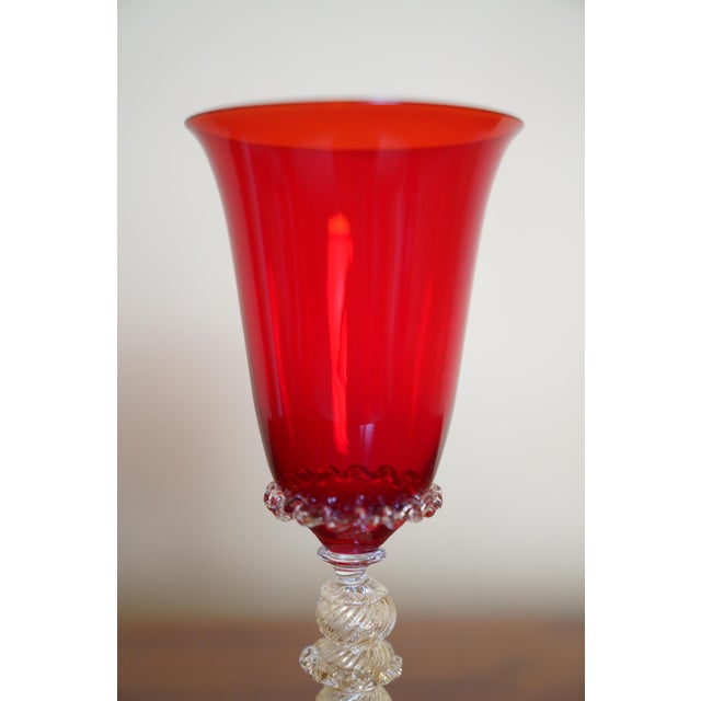 Glass Italian Ruby Red Murano Art Glass Chalice With Gold Aventurine Stem 1970s For Sale - Image 7 of 9