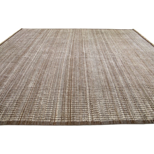 Moroccan Brown Modern Moroccan Style Handmade Wool Rug With Subtle Pattern For Sale - Image 3 of 8
