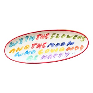 With the Flowers and the Moon Who Could Not Be Happy - Coffee Table Decorative Platter by Tatiana Alida For Sale