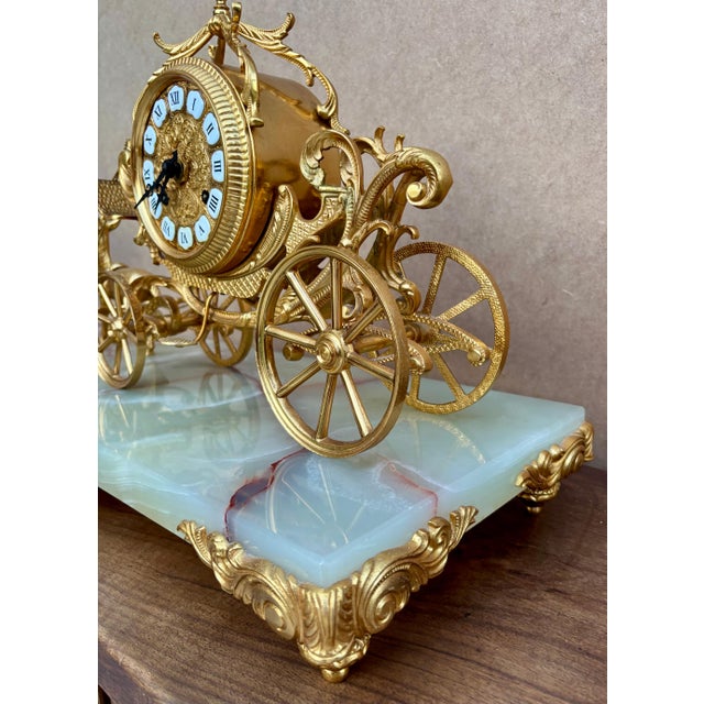 Gold Early 20th Century Carriage Clock With Deer And Candlesticks In Gilt Bronze For Sale - Image 8 of 13