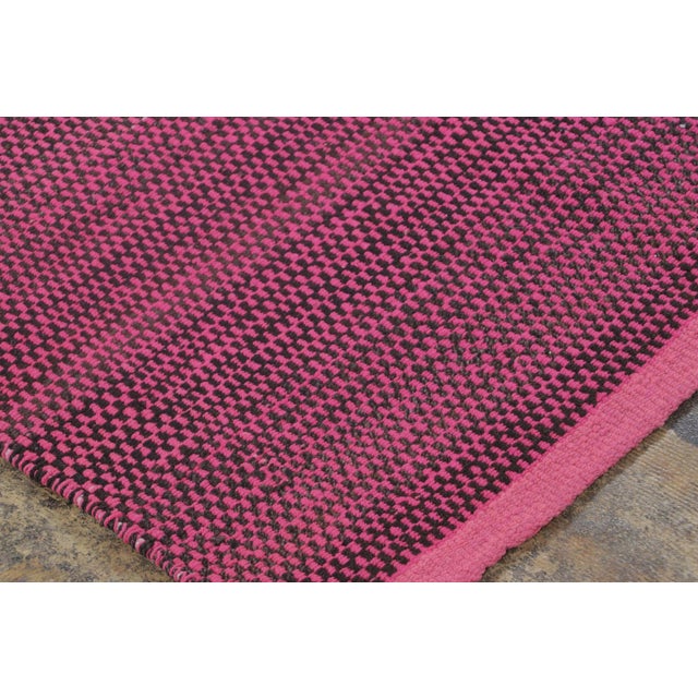 1950s Vintage Frazada Kilim in Pink and Black Geometric Striped Pattern - Rug & Kilim For Sale - Image 5 of 7