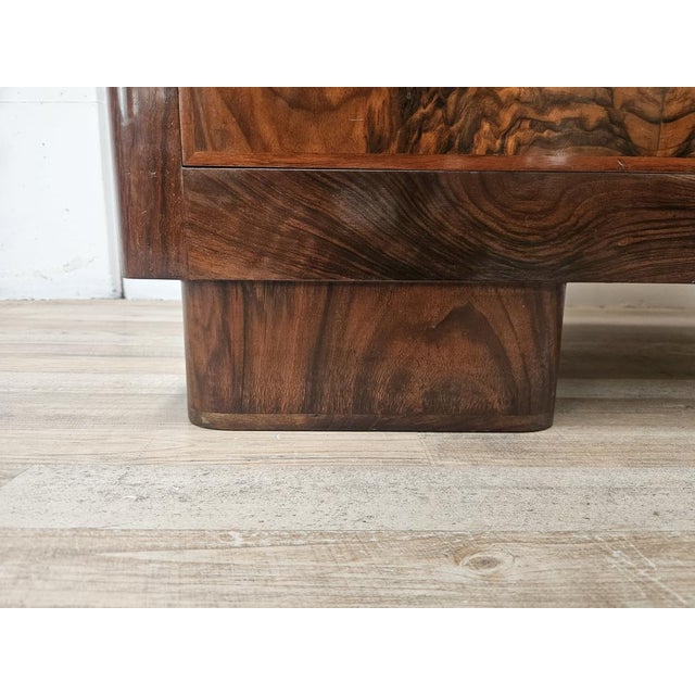 Art Deco Walnut Burl Chest of Drawers with Black Glass Top and Brass Handles, 1940 For Sale - Image 18 of 18
