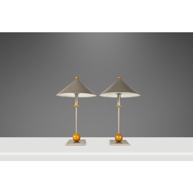 Postmodern 1990s Postmodern Memphis Style Table Lamps Attributed to George Kovacs for Sonneman - Set of Two For Sale - Image 3 of 16