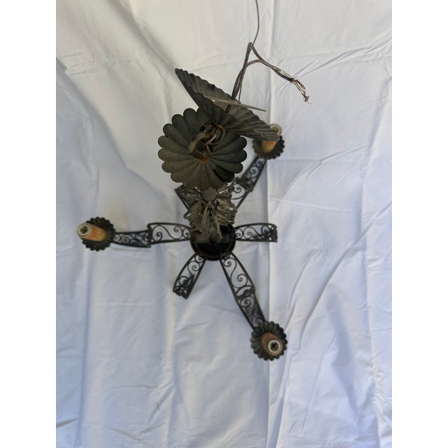 Gothic 1930s Wrought Iron 3-Arm Scroll Chandelier For Sale - Image 3 of 4