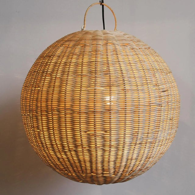 Raw Rattan Contemporary Coastal Globe Pendant Light Large For Sale - Image 4 of 10