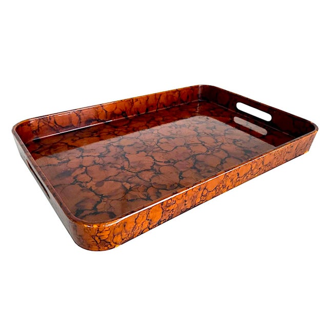 Cinnamon Vintage Otagiri Faux Tortoiseshell Japanese Lacquer Tray For Sale - Image 8 of 11