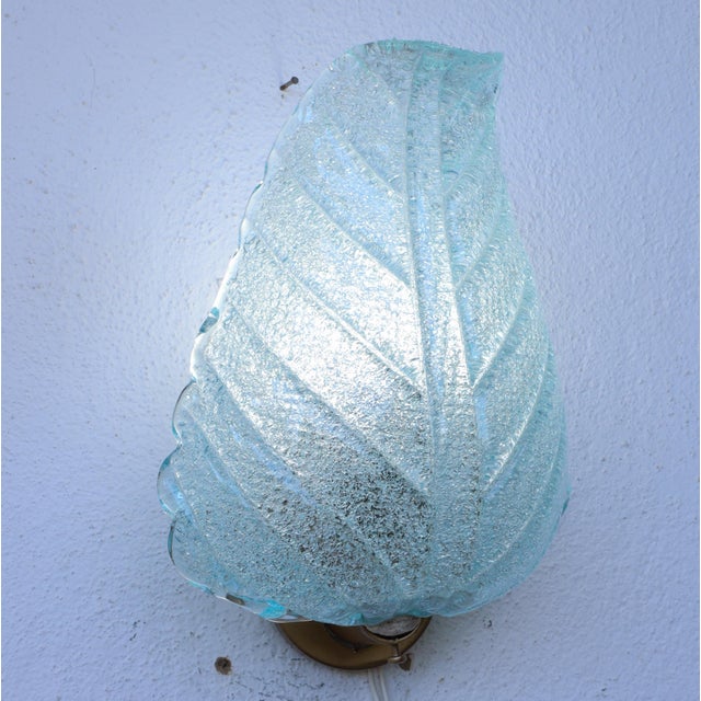Set of 2 Wall Light Blu Colour Murano Glass Leave by Barovier E Toso, 1950s For Sale - Image 12 of 15