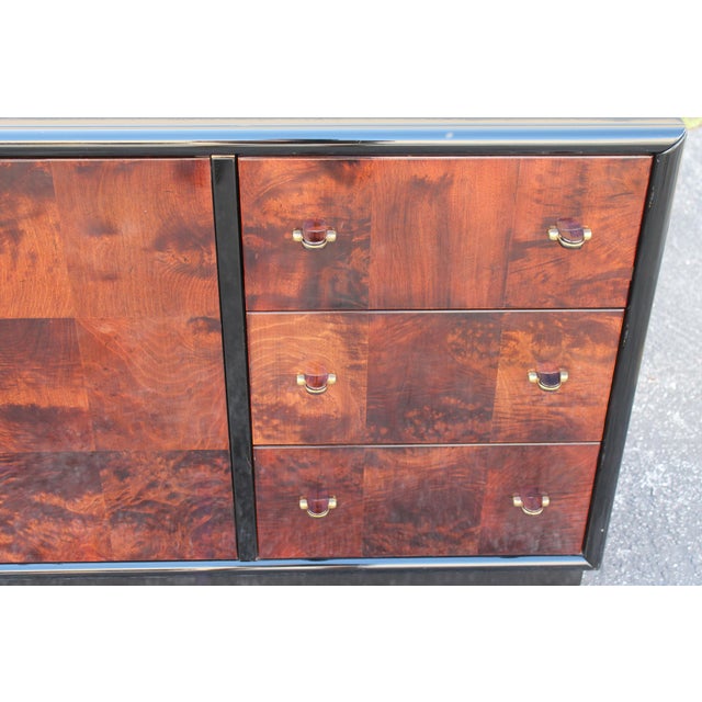 Art Deco Black Lacquer & Burlwood Buffet by Henredon Chairish