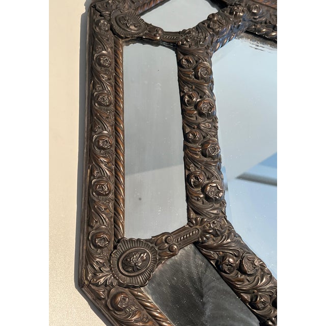 Mirror with Closed Pares in Repoussé Copper Decorated with Garlands of Flowers For Sale - Image 4 of 12