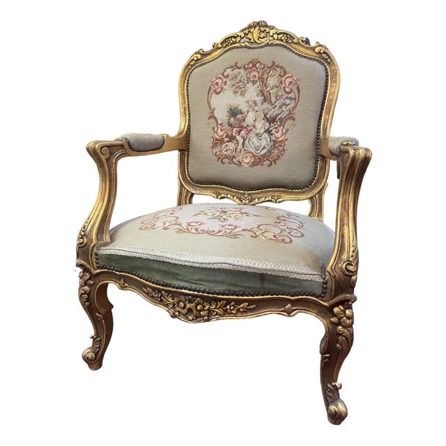 Gilt-Wood and Tapestry Fabric Chair For Sale