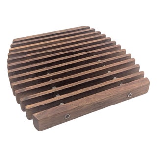 1960s Danish Teak Wood and Aluminum Trivet For Sale